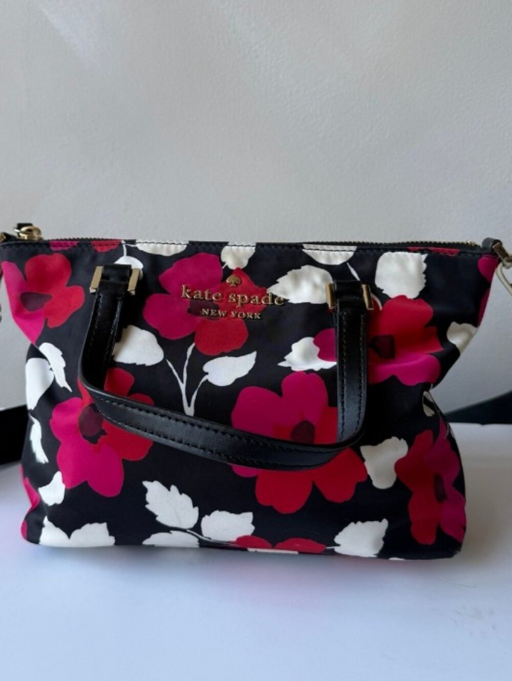 Kate Spade Watson Lane Lucie Crossbody Satchel Red Pink Floral Sam Nylon
